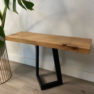 Modern Oak Wood Bench with Black Metal Legs